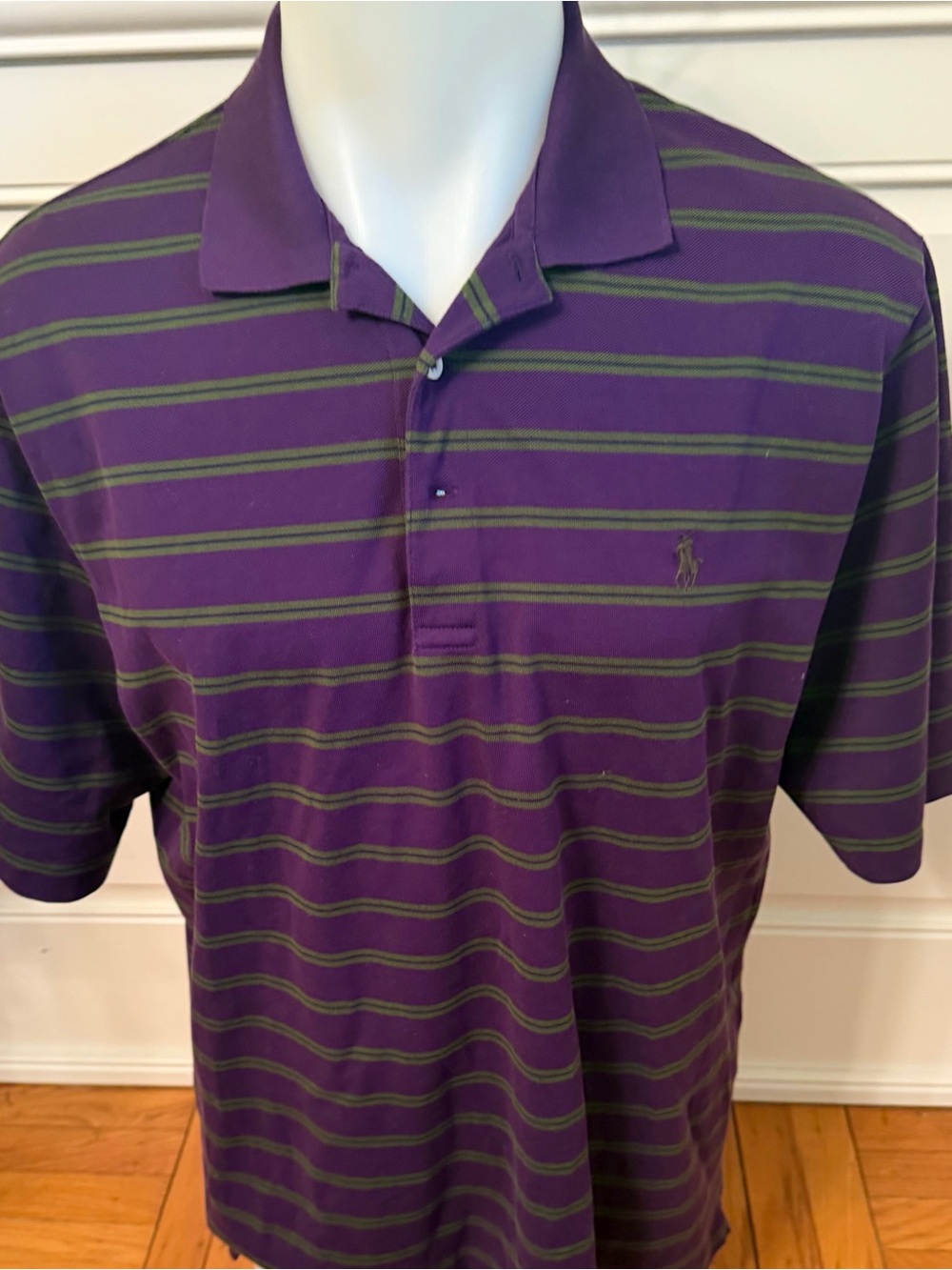 Polo Golf Ralph Lauren Shirt Mens L  Purple Striped Short Sleeve Droptail Hem